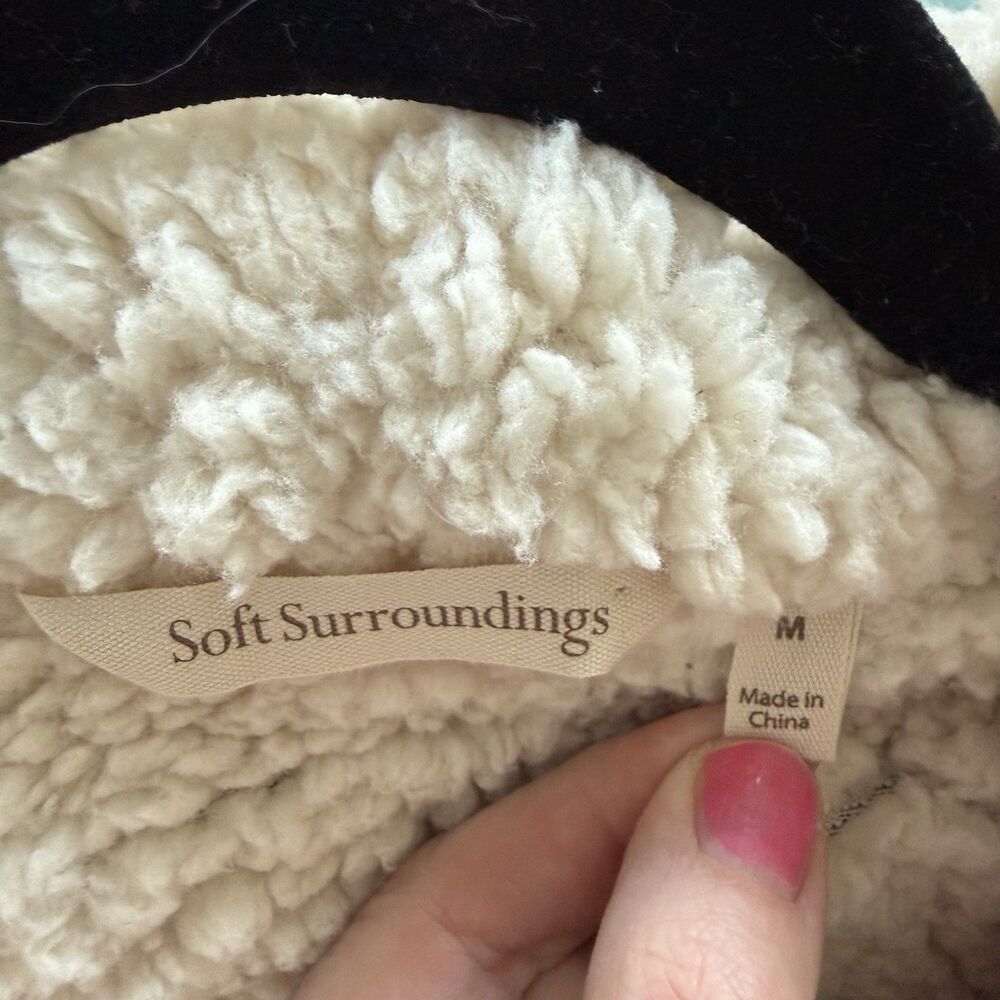 Soft Surroundings Jacket Shrug Velvet Floral Sherpa Lined Patchwork Size M Boho - Picture 6 of 8
